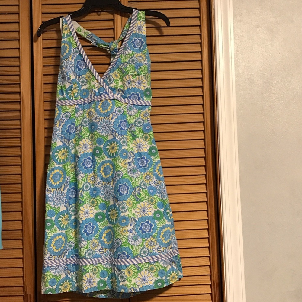 Lilly Pulitzer “Hidden Zebra” Blue and Green Floral Mini Dress Sz 4 EUC